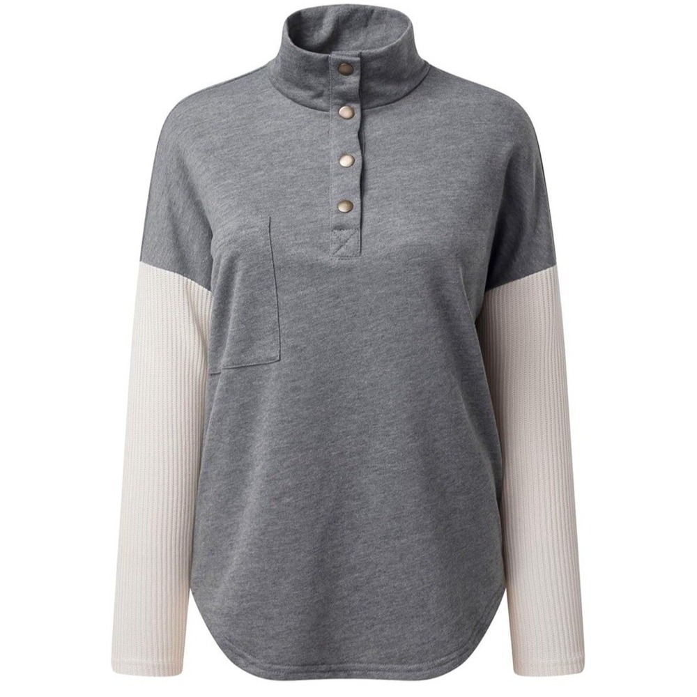 NWT Shewin Womens Oversized Button Up Pullover Sweatshirt - Size‎ S - Dark Grey